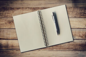 notebook and pens