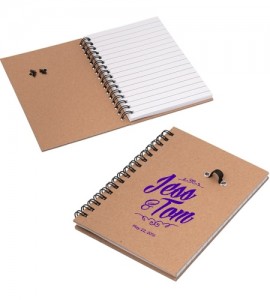This notebook comes with a pen loop and a pen. The paper is inserted using a coil binding for cleanliness.