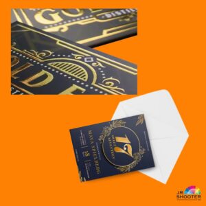 A greeting card with a raised gold foil
